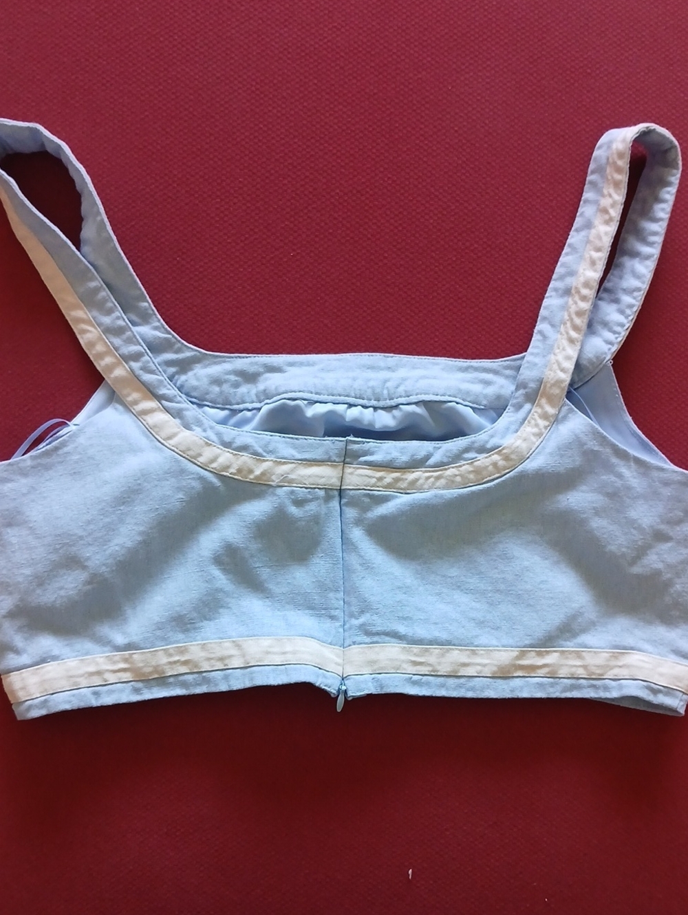 Avec Les Filles Light Blue and Cream Square Neck Crop Top XL - Picture 8 of 8